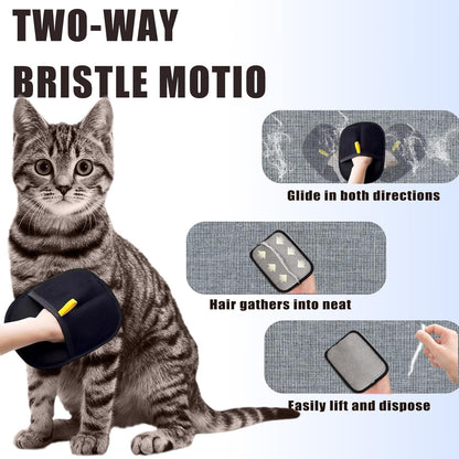 Pet Hair Removal Glove for Furniture, Carpet, Clothes and Car Seats, Electrostatic Cat & Dog Hair Removal Tool, Reusable Pet Hair Remover Glove with Silvervine Sticks (Black, 2 Gloves & 1 Stick)