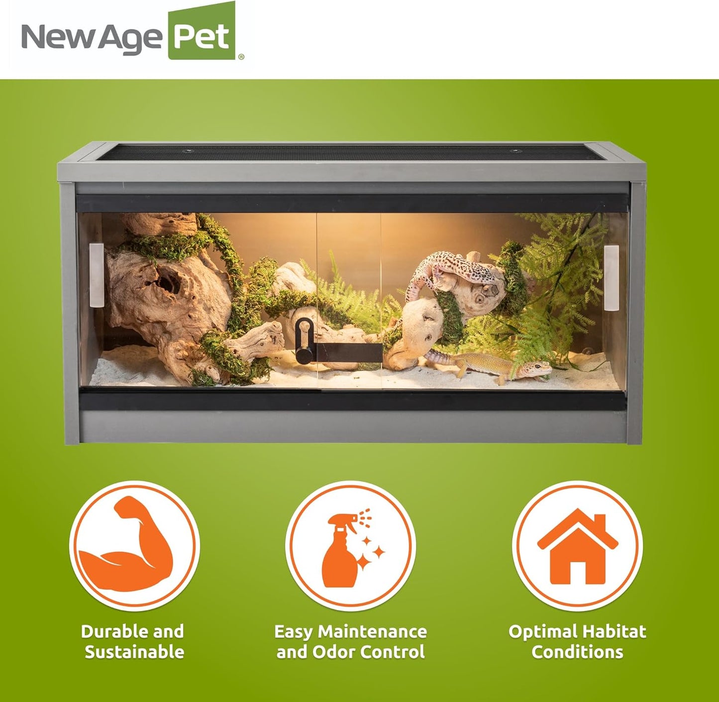 New Age Pet® ECOFLEX® Small 24" Reptile Enclosure, Glass Front Terrarium for Snakes, Lizards & Tortoises, in Maple or Grey, Easy to Clean, Front Access Design
