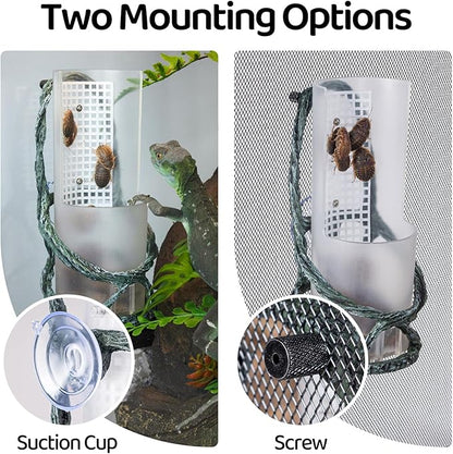 OIIBO Chameleon Feeding Bowl, Resin Vine Reptile Feeder with Grid Plate for Insect to Climb and Move, Reptile Hunting Bowl with Suction Cup for Chameleon, Lizard, Bearded Dragons, Iguana, Gecko, Frog