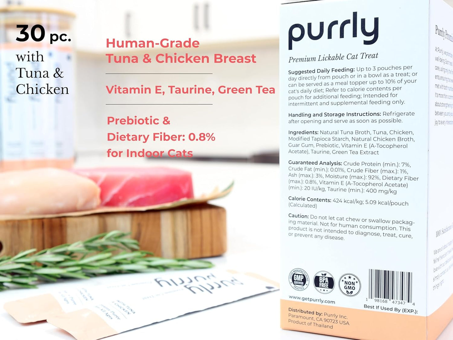 Purrly Healthy Premium Cat Treats Snack Topper Tuna Variety Bundle (90 Count) Lickable Wet Squeezable Hydrating Interactive Seafood Grain-Free Naturally Flavored Non-GMO No-Preservative