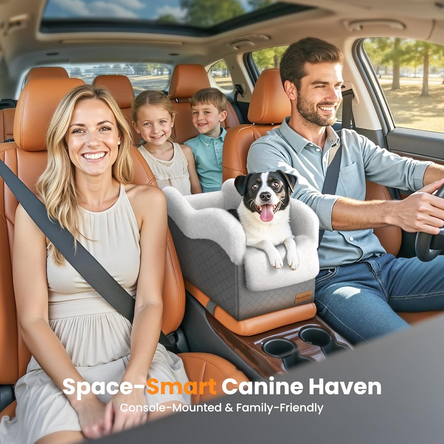 Portable Small Dog Seat for Car, Luxury Center Console Dog Car Seat Booster with Safety Tethers, Auti-Collapse Pet Travel Carseat for SUV, Truck (Dark Grey/White)