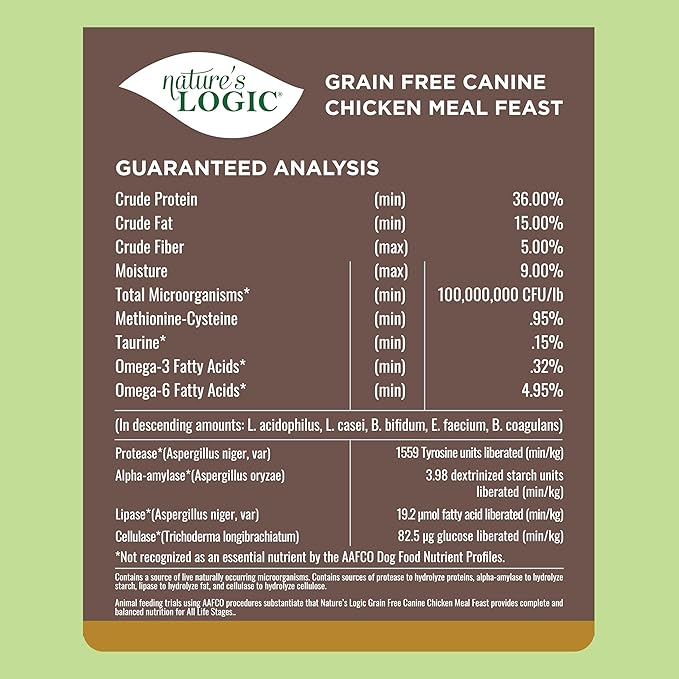 Nature's Logic Grain-Free Dry Dog Food - All-Natural, High Protein, No Synthetic Vitamins/Minerals - Gluten Free - Supports Healthy Digestion - All Breeds & Ages - Chicken Meal Feast, 25lbs