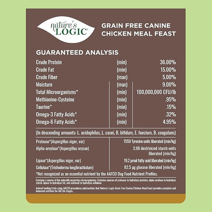 Nature's Logic Grain-Free Dry Dog Food - All-Natural, High Protein, No Synthetic Vitamins/Minerals - Gluten Free - Supports Healthy Digestion - All Breeds & Ages - Chicken Meal Feast, 25lbs
