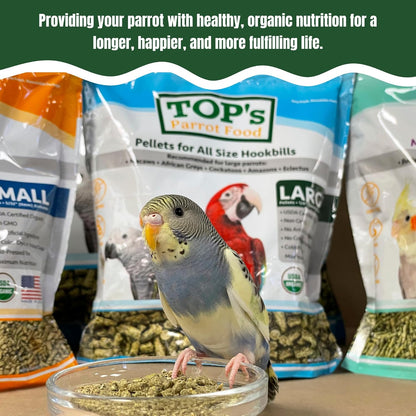 TOP's Parrot Food Pellets Hookbills, Small, Medium and Large Parrots - USDA Organic Certified - 25 lb / 11.33 kg