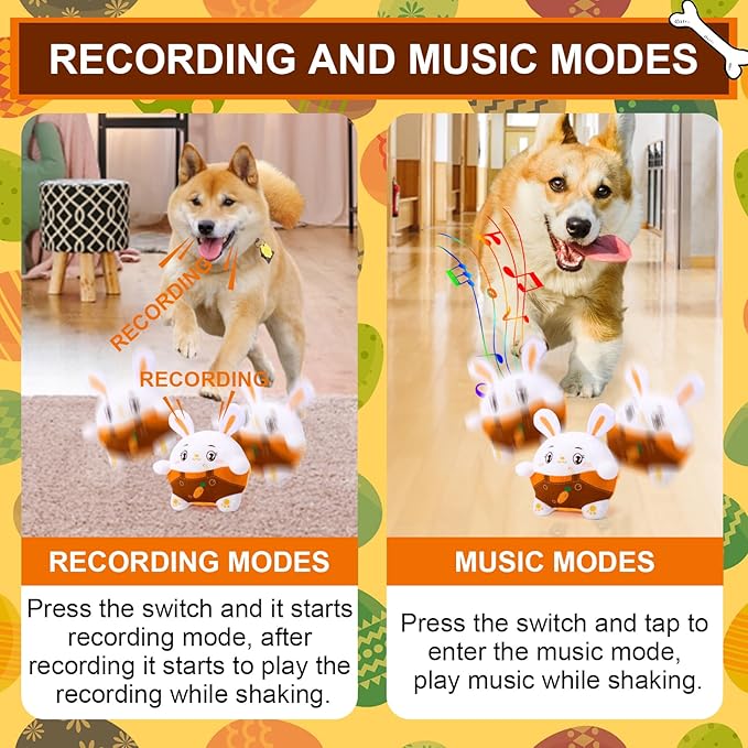 BABORUI Interactive Dog Toys Bunny, Jumping Squeaky Easter Dog Toys with Recording and Music Modes, Rechargeable Moving Dog Easter Rabbit Toys for Small/Medium/Large Dogs to Keep Them Busy(Bunny)
