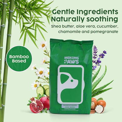 Pet Grooming Wipes - Natural & Organic Bamboo Base - Calming Lavender Scented - Freshening Dog Cat Wipe - Gentle on Sensitive Skin - Thick & Durable for Paws, Coat & Bum - 100 Count