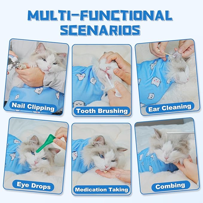 Supet Cat Wrap for Cutting Nails, 2025 Self-Adherent Cat Grooming Wrap, Anti-Escape Calming Cat Swaddle Wrap for Medicine, Nail Clipping, Teeth Brushing, Ear Cleaning