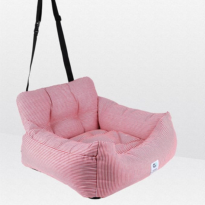 Aidou Dog Booster Seat for Small to Large Dogs & Cats, Travel Safety Seat with Storage & Dual-use Car & Home (Small Red Stripe)