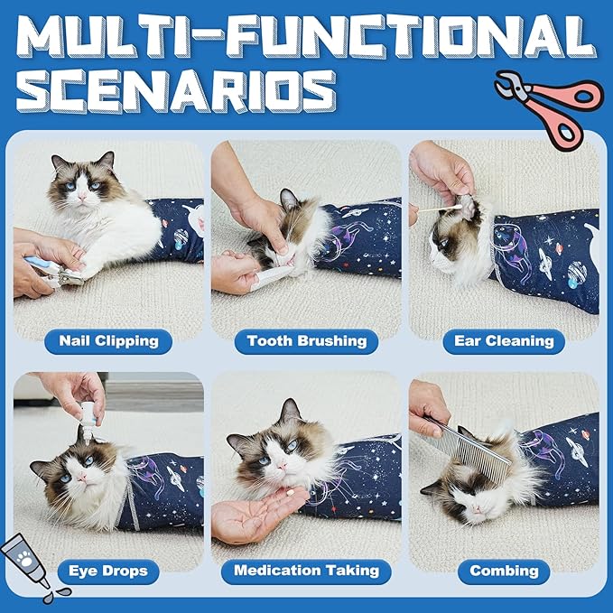 Supet Cat Grooming Wrap for Cutting Nails, 2025 Self-Adherent Cat Wrap, Anti-Escape Calming Cat Swaddle Wrap for Medicine, Nail Clipping, Teeth Brushing, Ear Cleaning