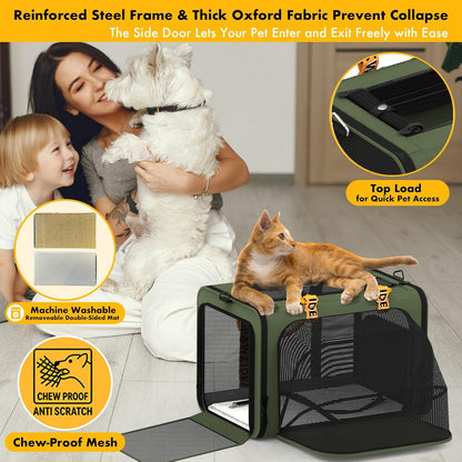 PAWZIDEA Expandable Pet Carrier Airline Approved, 18"×11"×11" Small Dog Carriers, Collapsible Top-Load Cat Carrier for 2 Cats Under Seat, Soft-Sided Puppy & Animal Travel Bag, ID Card, Up to 15lbs