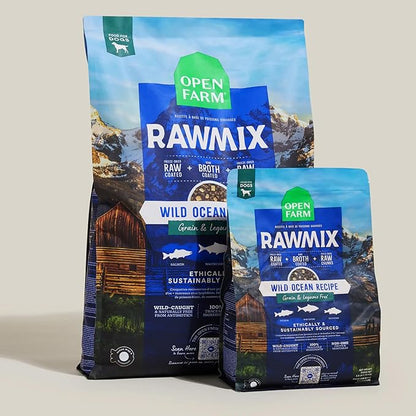 Open Farm, RawMix Grain-Free Dry Dog Food, Protein-Packed Kibble Coated in Bone Broth with Freeze Dried Raw Chunks, Salmon Whitefish & Rockfish,Wild Ocean Recipe, 3.5lb Bag