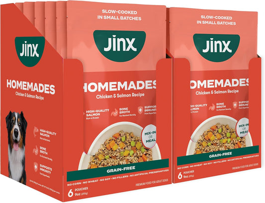 Jinx Salmon Wet Dog Food Topper, Mix with Dry Dog Food, Made with Real Salmon & Chicken, Bone Broth, No Fillers, Puppy, Adult, Senior, 9oz, 12 Pack