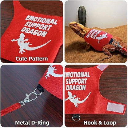 Romansk Bearded Dragon Harness and Leash Set - Escape Proof Adjustable Lizard Reptiles Harness with Short Leash for Walking Outdoor - Fun Emotional Support Dragon Designs