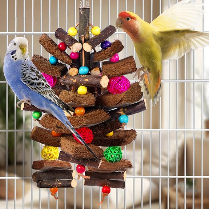 Kyouki Bird Toy for Parrots，Cockatiels, Budgies, Conures, Macaws, Lovebirds, Amazons and Other Small/Medium/Large Birds - Chewable & Shreddable Natural Coconut Husk Enrichment Toy (Medium)