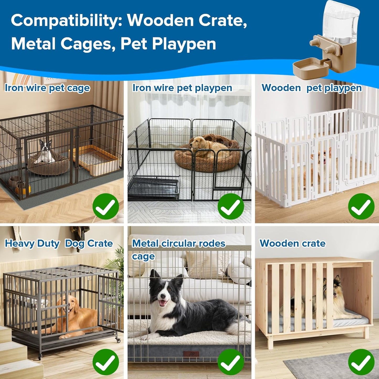 50 oz Rabbit Water Dispenser,Gravity Dog Water Bowl Dispenser for Cage,Auto Water Bottle for Ferret,Cat,Dog and Other Animals, Compatible with Widemouth Cages