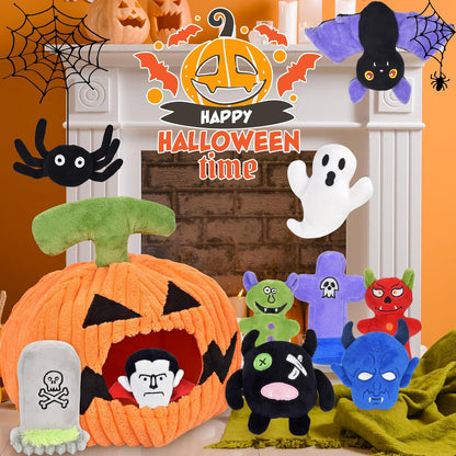 Halloween Dog Toys Set, 11 Pack Squeaky Dog Toys for Aggressive Chewers, Pumpkin Assorted Puppy Toys to Keep Them Busy, Toys Gift for Large Medium Small Dogs
