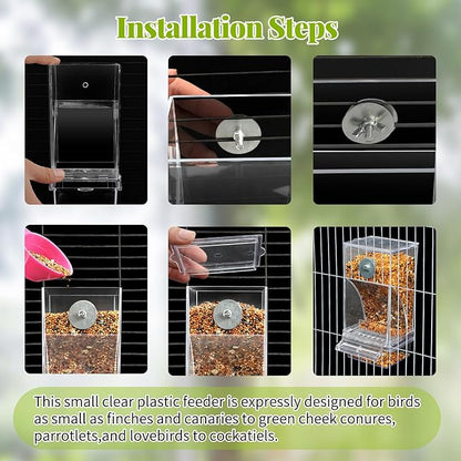 Rypet No Mess Bird Water Feeder Dispenser Set Automatic Bird Feeder Transparent Food Container Cage Acrylic Parrot Feeders Accessories for Small Birds Parrot Cockatoo Canary