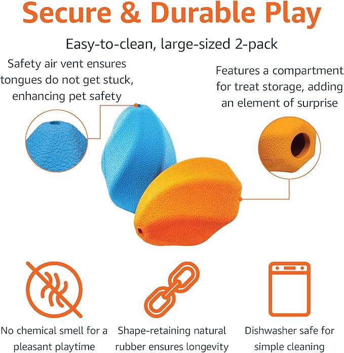 Amazon Basics Interactive Dog Treat Dispensing Enrichment Chew Toy, Large, Multi Color, 2-Pack