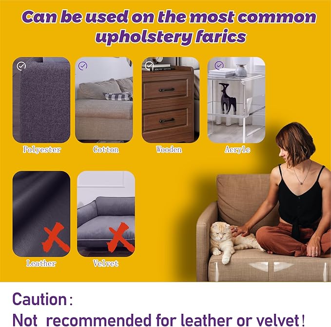 Anti-Cat Scratch Furniture Protector-12-Pack –Single-Sided, Heavy-Duty Self-Adhesive Tape, No-Residue for Couch, Doors & Walls - with 52 Twist Pins