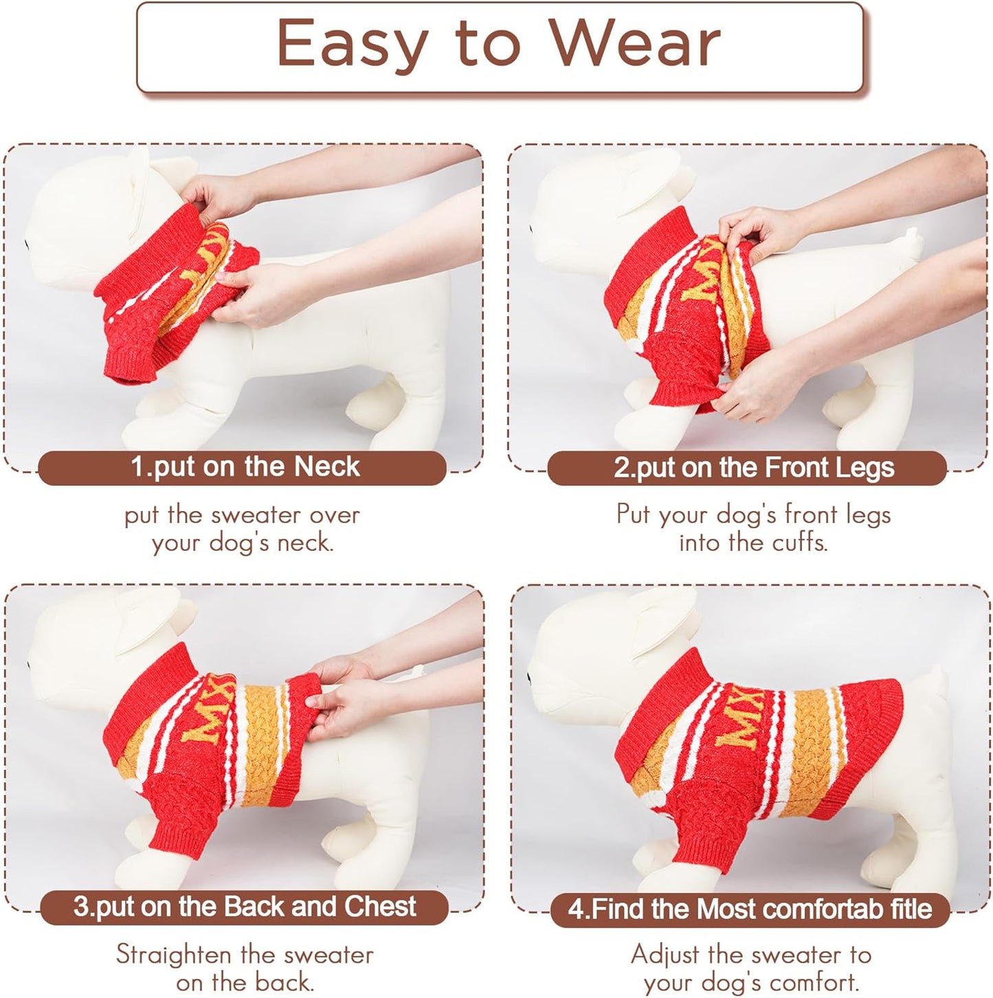 Dog Sweater for Small Medium Dogs & Cats, Classic Turtleneck Knitted Striped Pet Sweater, Warm Winter Soft Christmas Outfit for Boy & Girl Dogs, Medium