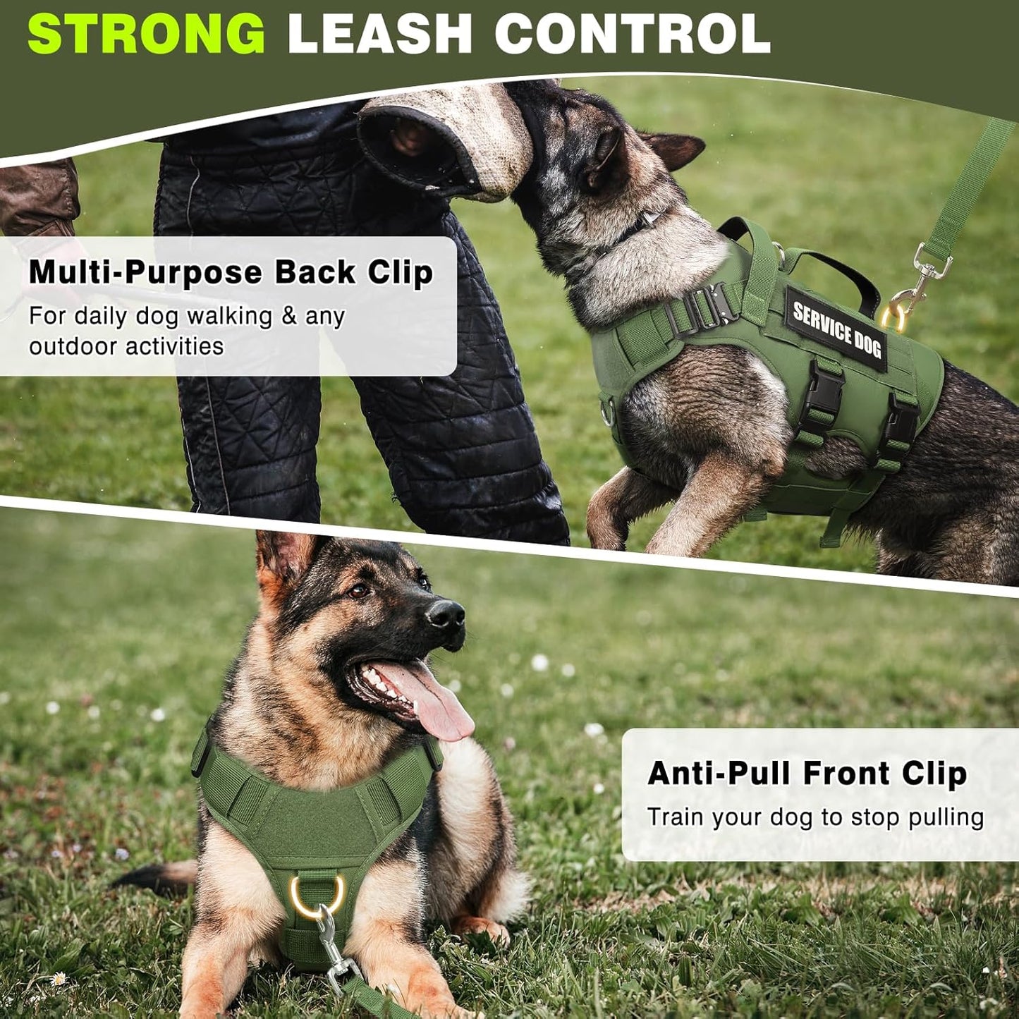 WINSEE Service Dog Vest Harness for Medium Dog, Tactical Working MOLLE Vest with 10 Pet Patches, No Pull Heavy Duty Harness for Training Walking