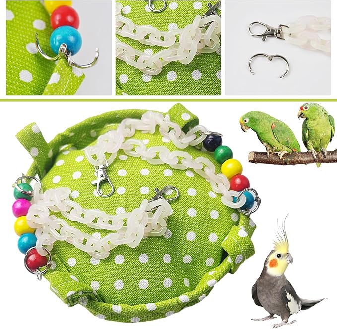 Bird Toy Climbing Hammock Nest Wooden Hanging Bird Bed for Cage Perch Stand Swing with Parrot Bell Toy for Parakeet Cockatiel Conure Cockatoo