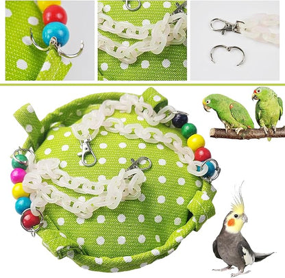 Bird Toy Climbing Hammock Nest Wooden Hanging Bird Bed for Cage Perch Stand Swing with Parrot Bell Toy for Parakeet Cockatiel Conure Cockatoo