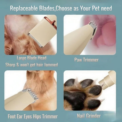 4 in1 Pet Dog Grooming Clippers Cat Nail Clipper&Paw Trimmer Dog Hair Trimmer-Low Noise Rechargeable - Cordless Quiet Pet Grooming Supplies for Dogs Hair Nail Clippers Around Eyes and Ears (Beige)