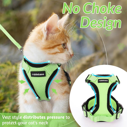 rabbitgoo Cat Harness and Leash for Walking, Escape Proof Soft Adjustable Vest Harnesses for Cats, Easy Control Breathable Reflective Strips Jacket, Light Green, XS