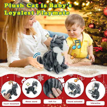 Plush Stuffed Animal Interactive Cat Robot Toy, LED Robotic Cat Barking Meow Kitten Touch Control, Electronic Pet, RobotKitty Toys, Animated Toy Cats for Girls Baby Kids