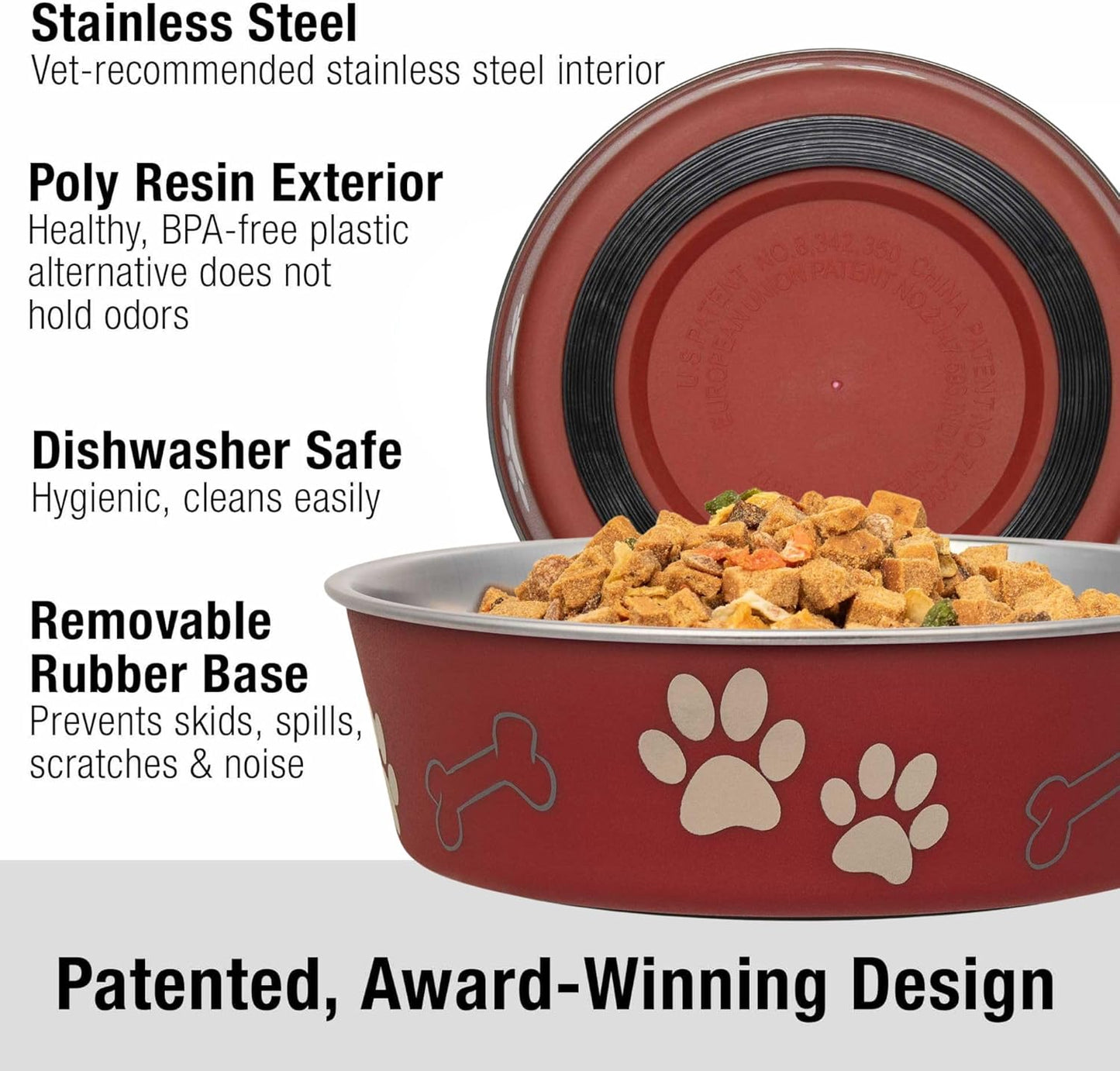 Loving Pets Bella Dog Bowls- Stainless Steel Dog & Cat Bowls - Spill Proof Dog Food Bowl, Cat Bowl, Puppy Essentials & Pet Supplies Great for Home & Travel (Small 10-20 lbs, Merlot)