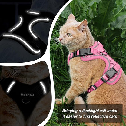 Cat Harness and Leash for Walking, The Upgrade Can be Adjusted in Four Directions and Breathable Cat Harness for Anti Escape That can be Fitted and Positioned, Reflective Strips Harness, Pink,S