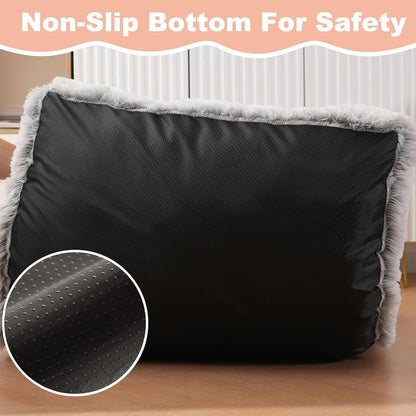 Bedfolks Waterproof Crate Bed, Plush Dog & Cat Bed with Removable Washable Cover, Faux Fur Kennel Pad, 17"x12", Grey