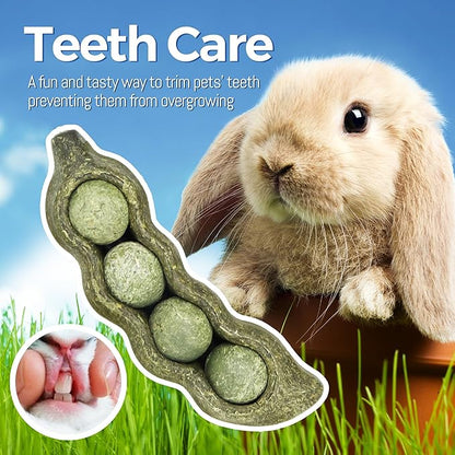 TEEWY 3PCS Guinea Pig Chew Toys, Prevent Teeth Overgrowth, Natural Vegetables and Timothy Grass, Hamster Chew Toys, Guinea Pig Toys, Chinchilla Toys, Peapod-Shaped