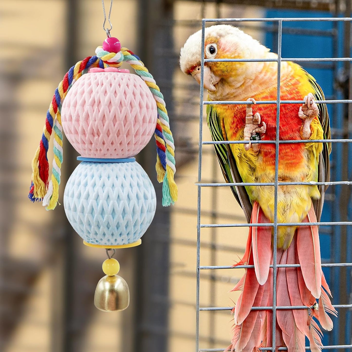 Bird Beak Grinding Stone, Parrot Chew Toys with Bells, Bird Toys, Cage Accessories for African Grey, Budgies, Amazon Parrots, Cockatiels, Lovebirds, Conures, Quakers, Small to Medium Birds