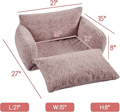 Hollypet Cat Bed Fluffy Plush Mutifuctional Double-Layer Soft Pet Couch Orthopedic Sofa Nest Beds for Small Cats and Dogs, Pink Leopard (21x15x8 inch)