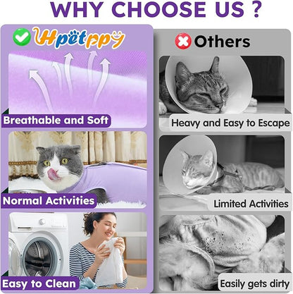 Cat Recovery Suit, Breathable Cat Surgery Recovery Suit Female, Cat Onesie for Cats After Surgery Spay Surgical Abdominal Wound Skin Diseases Cone of Shame Alternative Purple(M)