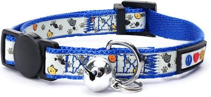 Pawtitas Glow in The Dark Cat Collar with Safety Buckle and Removable Bell Cat Collar Kitten Collar Blue Cat Collar