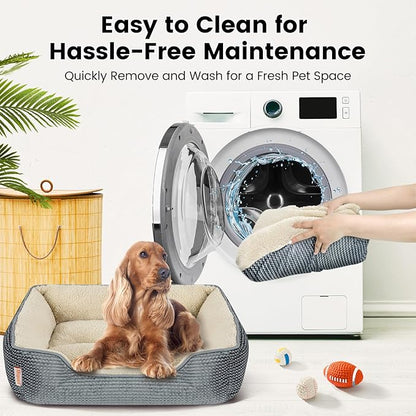 Miguel Washable Cat Beds for Indoor Cats with Removable Cushion/Pillow, Easy to Wash Small Dog Bed with Side, Large Rectangle Kitten Bed Cuddle Puppy Bed with Anti-Slip Bottom, Gray 20 Inch