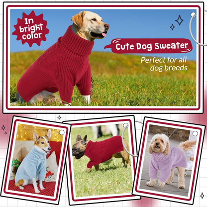 Queenmore Dog Sweater, Puppy Sweater for Small Dogs,Warm Winter Fall Dog Sweaters for Dog Girls Boys, Solid Turtleneck Knit Sweater for Large Medium Dogs,Long Sleeves Christmas Dog Sweater Red,XS