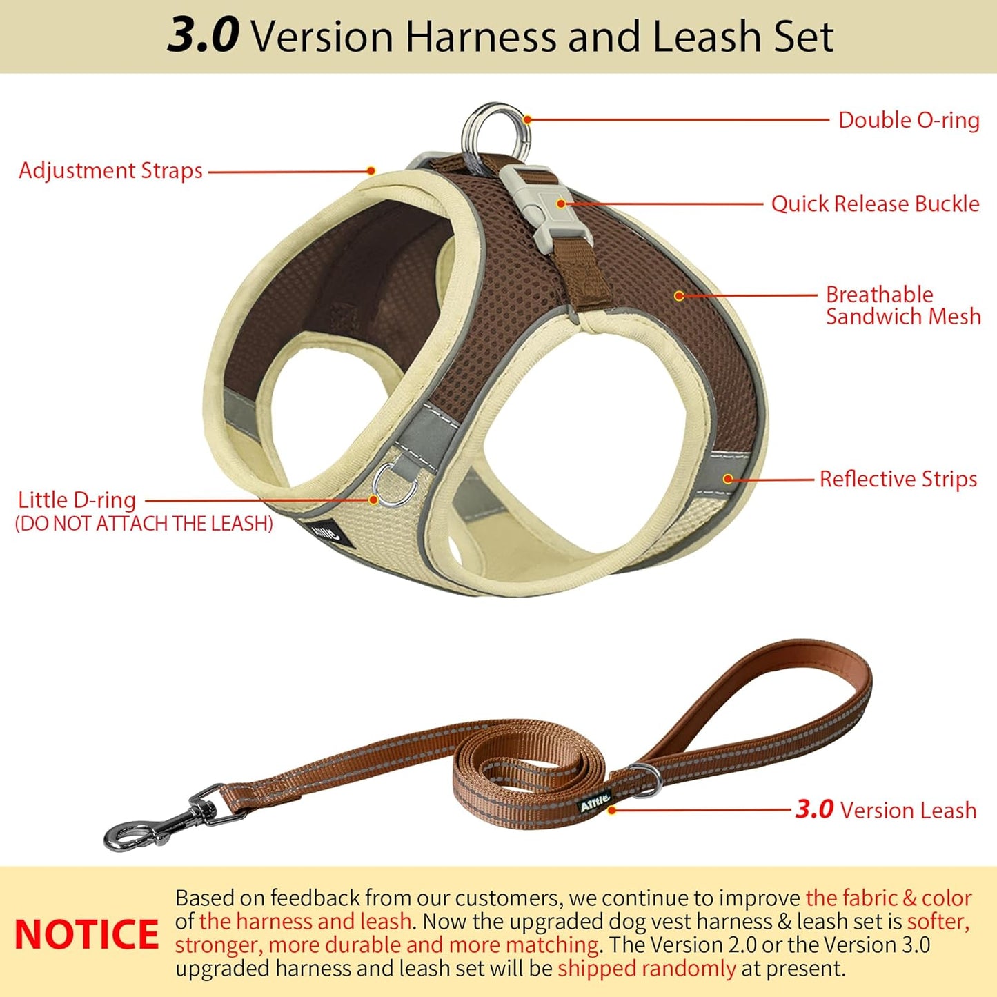 AIITLE No Pull Dog Harness and Leash Set, Step in Adjustable Dog Harness with Padded Vest for All Weather, Dog Leash with Soft Padded Handle, Easy to Put on Small and Medium Dogs Beige S