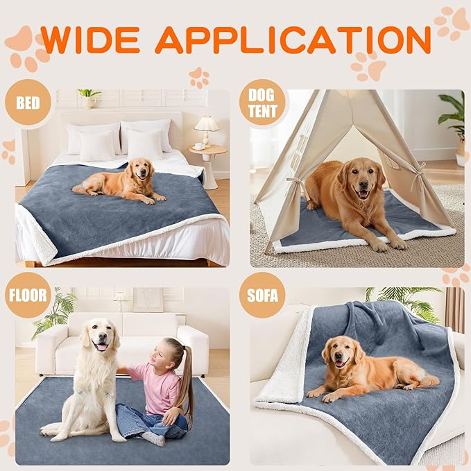 Smiry Waterproof Blanket Throw for Large Dogs, Soft Reversible Dog Blanket for Sofa Couch Bed, Washable Leakproof Sherpa Fleece Furniture Couch Cover Protector(50"x60", Grey/White)