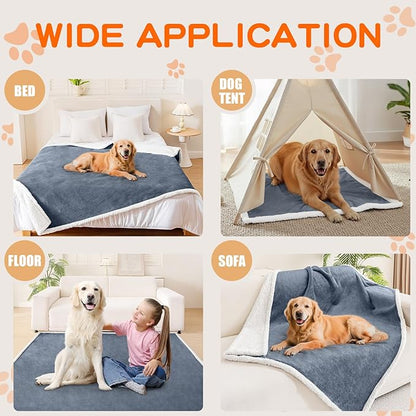 Smiry Waterproof Blanket Throw for Large Dogs, Soft Reversible Dog Blanket for Sofa Couch Bed, Washable Leakproof Sherpa Fleece Furniture Couch Cover Protector(50"x60", Grey/White)