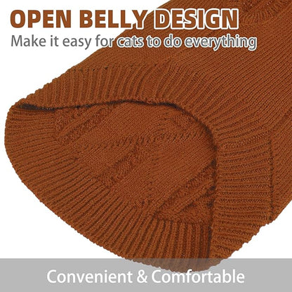 PUPTECK Winter Cat Sweater Coat - Soft Warm Cold Weather Clothes Knitwear for Kittens & Small Dogs Indoor Outdoor Wearing, Knitted Classic for Doggies Kitties Girls Boys, Brown, L