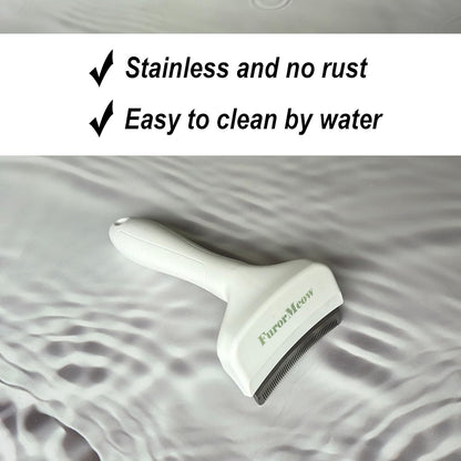 Pet Deshedding Tool with Curve Blade, Cat Grooming Brush, Tight V-shaped Teeth Shedding Comb for Cat and Small Dog (White, Small)