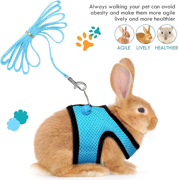 SATINIOR 2 Pieces Guinea Pig Clothes Baby Ferret Rats Hamster Soft Mesh Harness Leash Vest Set with Bell for Guinea Pigs, Hamster, Ferret, Rabbit, Chinchilla and Similar Small Animals(Blue, Black,M)