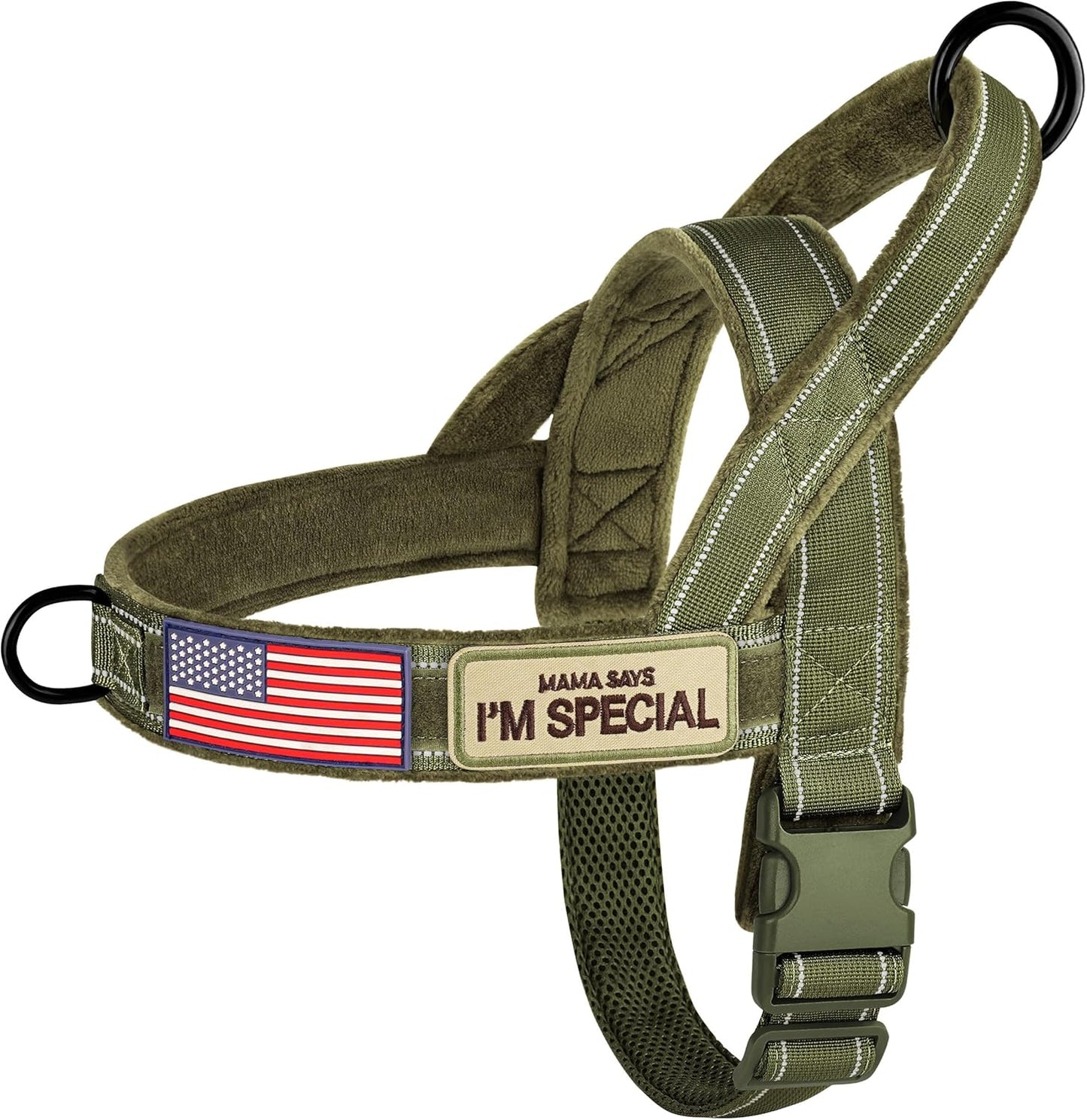 Forestpaw No Pull Dog Harness with Large Handle,Slip on Reflective Vest with Quick Release Buckle,Comfortable Flannel Lining for Medium Large Dogs Walking Training (Includes 3 Patches),Green XL