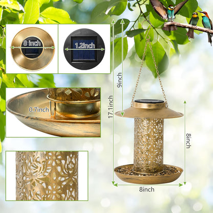 XDW-GIFTS Bird Feeder for Outdoors Solar Hanging Bird Feeder Bird House with Cardinal Feeder Large Capacity Metal Wild Bird Feeder for Garden Decor Unique Gifts & Patio Decor (Bronze, 8 INCH)