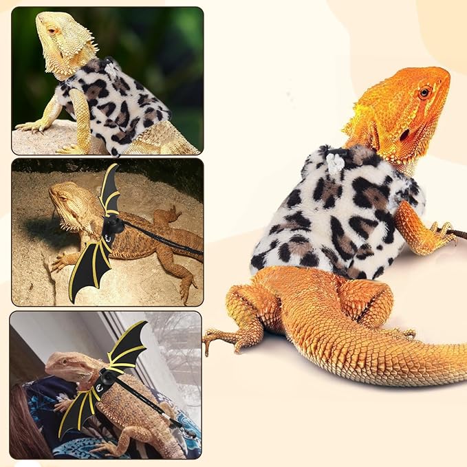 Bearded Dragon Leash and Harness Set, Beardie Carrier, Bearded Dragon Leash Adjustable Harness with Leather Wings and Sling Bag