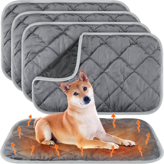 4 Pack Self Heating Cat Pad Self Warming Dog Mat Reflects Body Heat Extra Warm Thermal Pet Pad Washable Dog Cat Bed Crate Bed Mat Blanket(Gray,45 x 28 Inch)